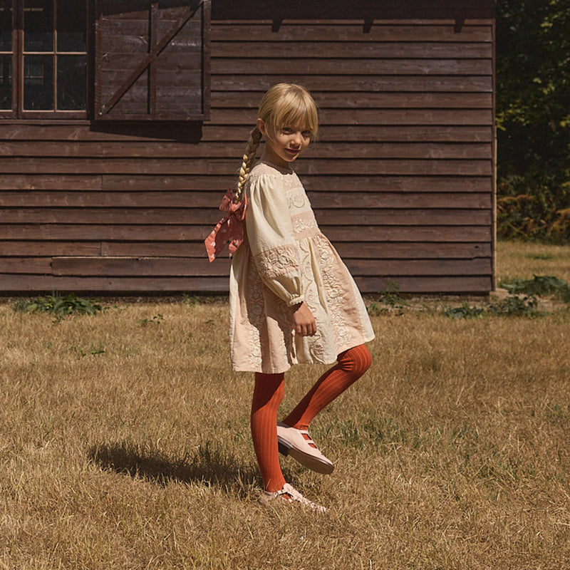 Kids Cotton Wilma Dress - Dried Rose/Cream