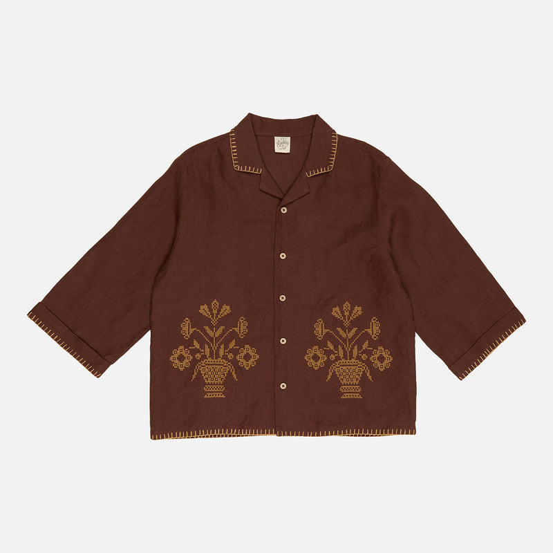Kids Linen LS Donny Shirt - Dark Chocolate