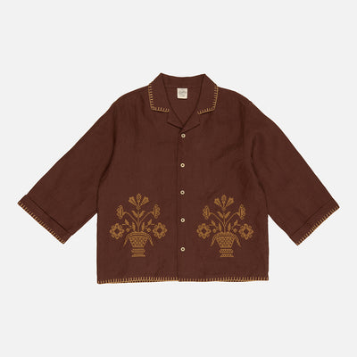Kids Linen LS Donny Shirt - Dark Chocolate