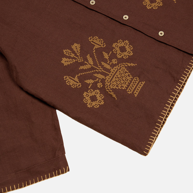 Kids Linen LS Donny Shirt - Dark Chocolate