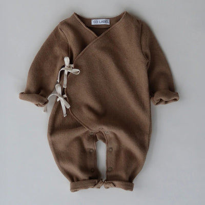 Baby Cotton Mix Warm Eddie Kimono Babysuit - Caramel