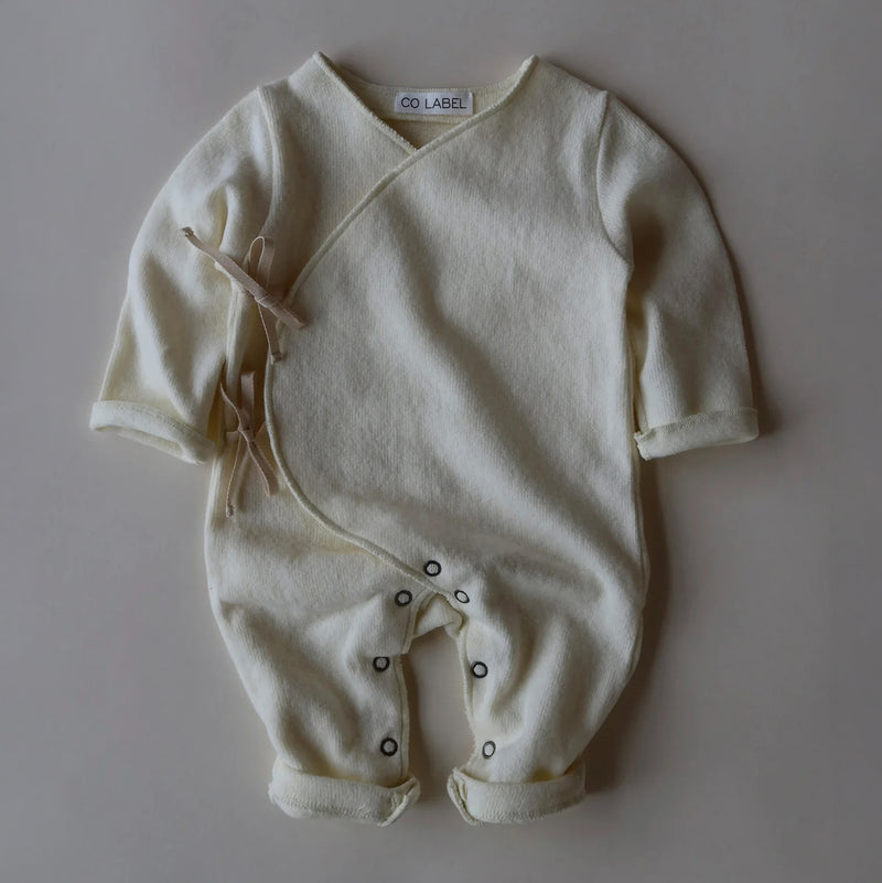 Baby Cotton Mix Warm Eddie Kimono Babysuit - Ecru
