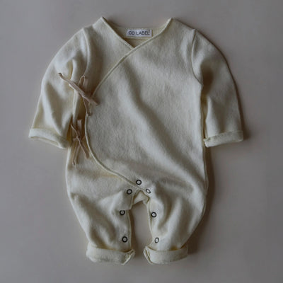 Baby Cotton Mix Warm Eddie Kimono Babysuit - Ecru