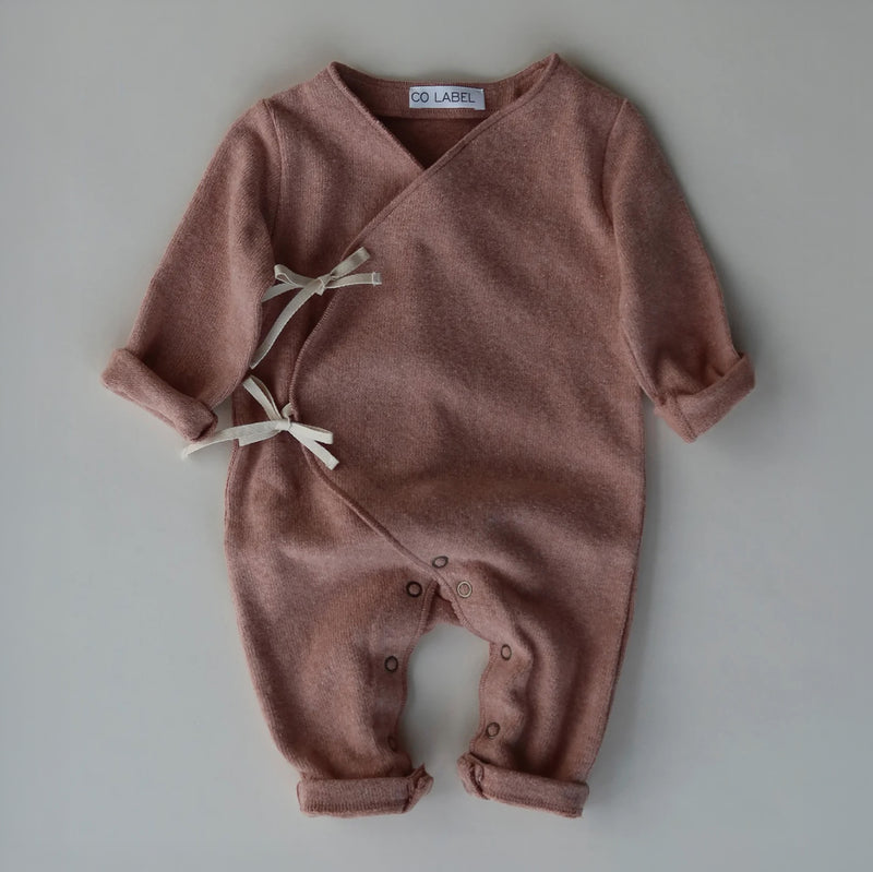 Baby Cotton Mix Warm Eddie Kimono Babysuit - Old Rose