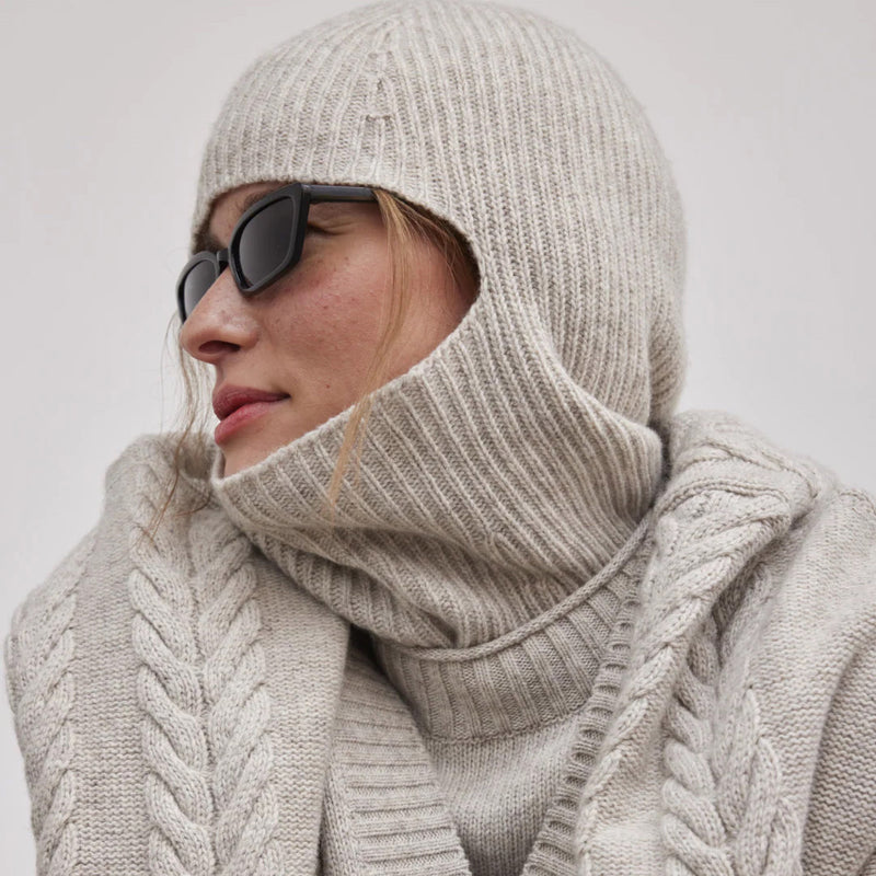 Women's Lambswool/Cotton Elida Balaclava - Sand Melange