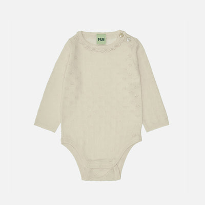 Merino Wool Pointelle Baby Body - Ecru