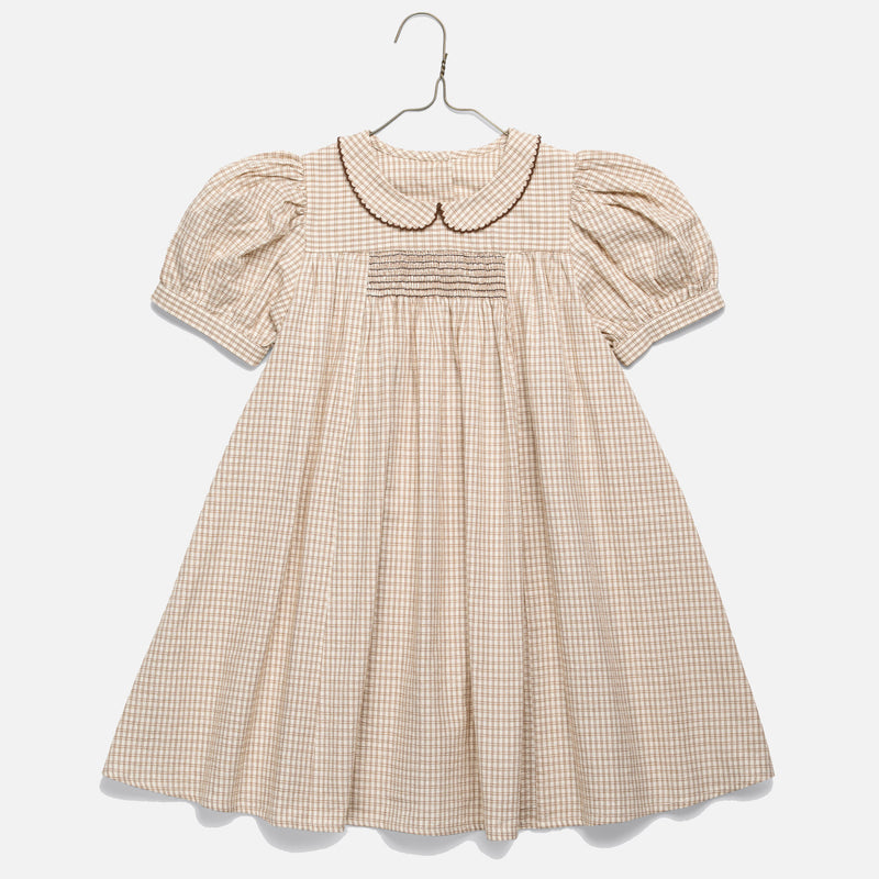 Kids Cotton Sally Dress - Straw Check