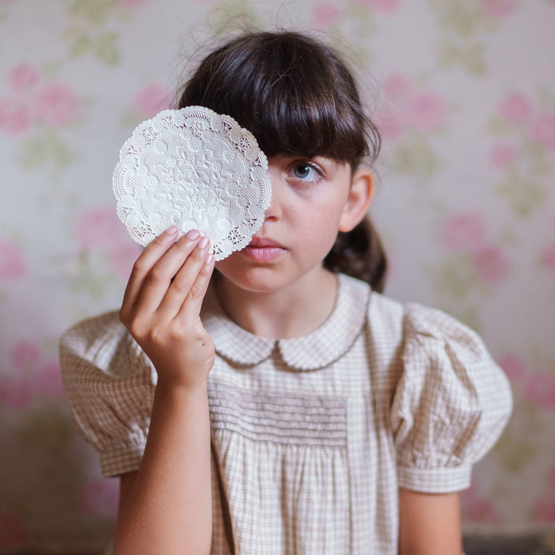 Kids Cotton Sally Dress - Straw Check