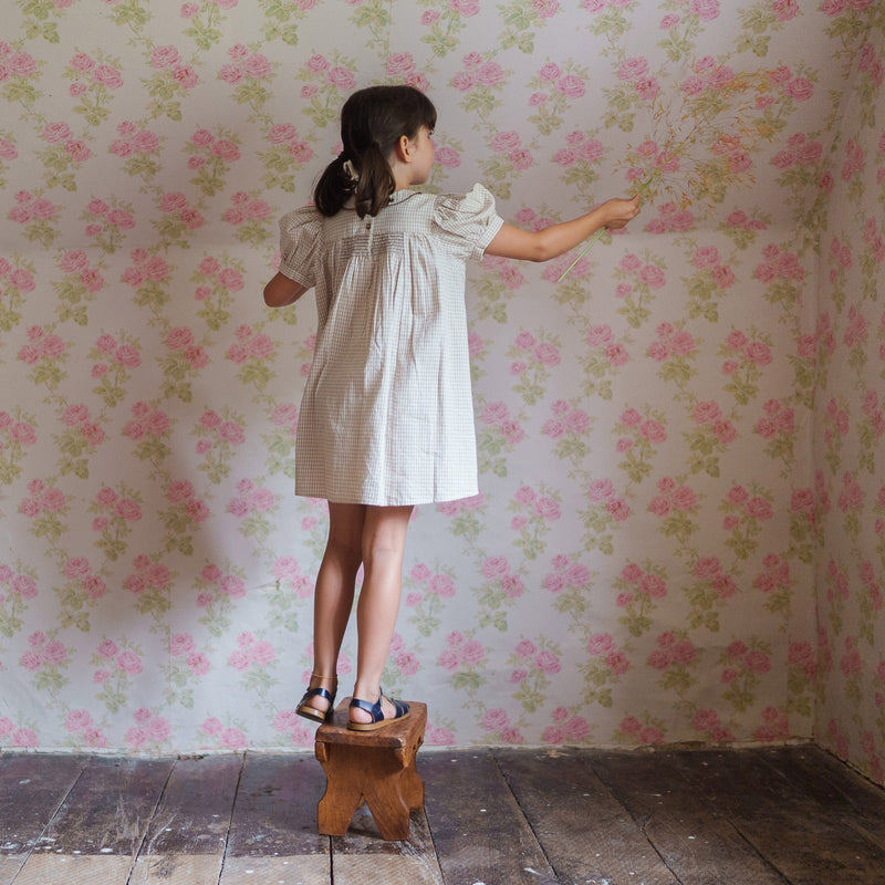 Kids Cotton Sally Dress - Straw Check