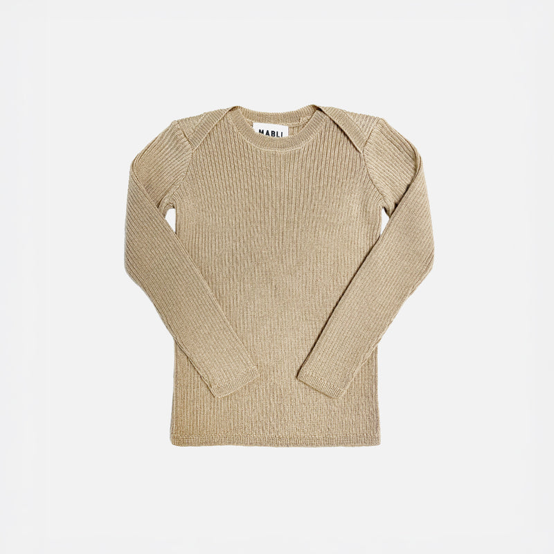Baby & Kids Merino Wool Skinny Rib LS Top - Biscotti
