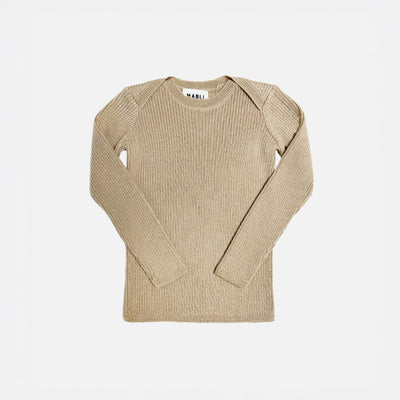 Baby & Kids Merino Wool Skinny Rib LS Top - Biscotti