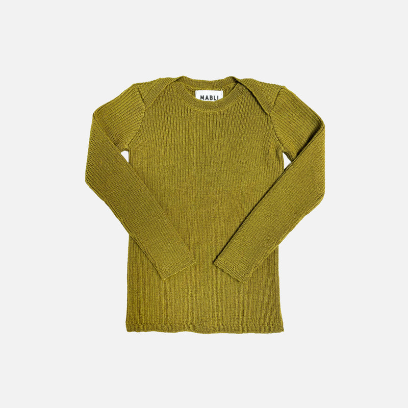 Baby & Kids Merino Wool Skinny Rib LS Top - Golden Olive
