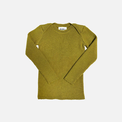 Baby & Kids Merino Wool Skinny Rib LS Top - Golden Olive