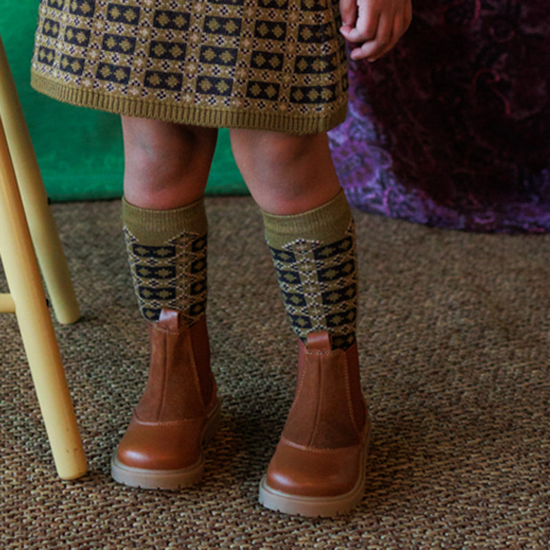 Kids Merino Wool Brae Socks - Golden Olive
