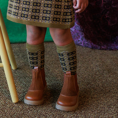 Kids Merino Wool Brae Socks - Golden Olive