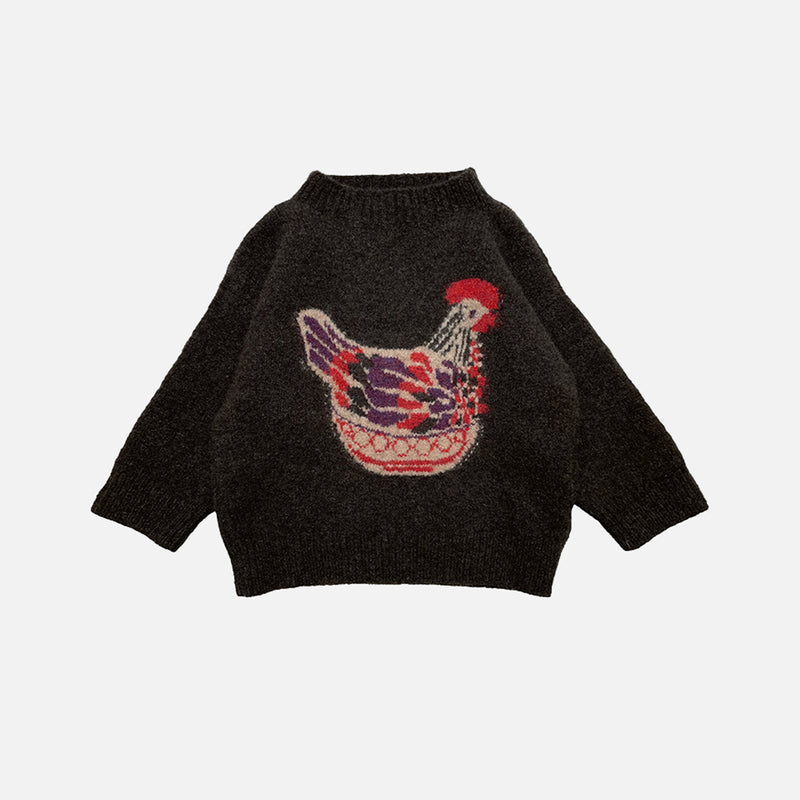 Kids Merino Wool Chicken Bowl Pullover - Espresso