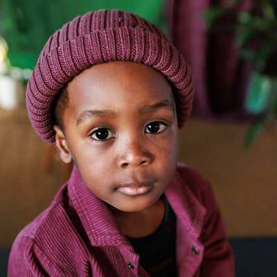 Kids Merino Wool Coblyn Beanie - Damson