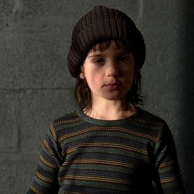 Kids Merino Wool Coblyn Beanie - Dark Chocolate
