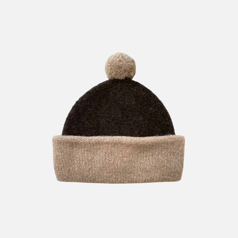 Kids Merino Wool Teddy Beanie - Cappucino/Espresso