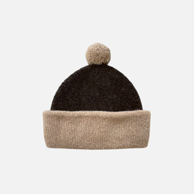 Kids Merino Wool Teddy Beanie - Cappucino/Espresso