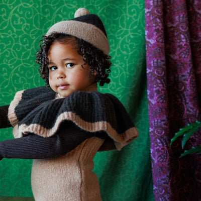 Kids Merino Wool Teddy Beanie - Cappucino/Espresso