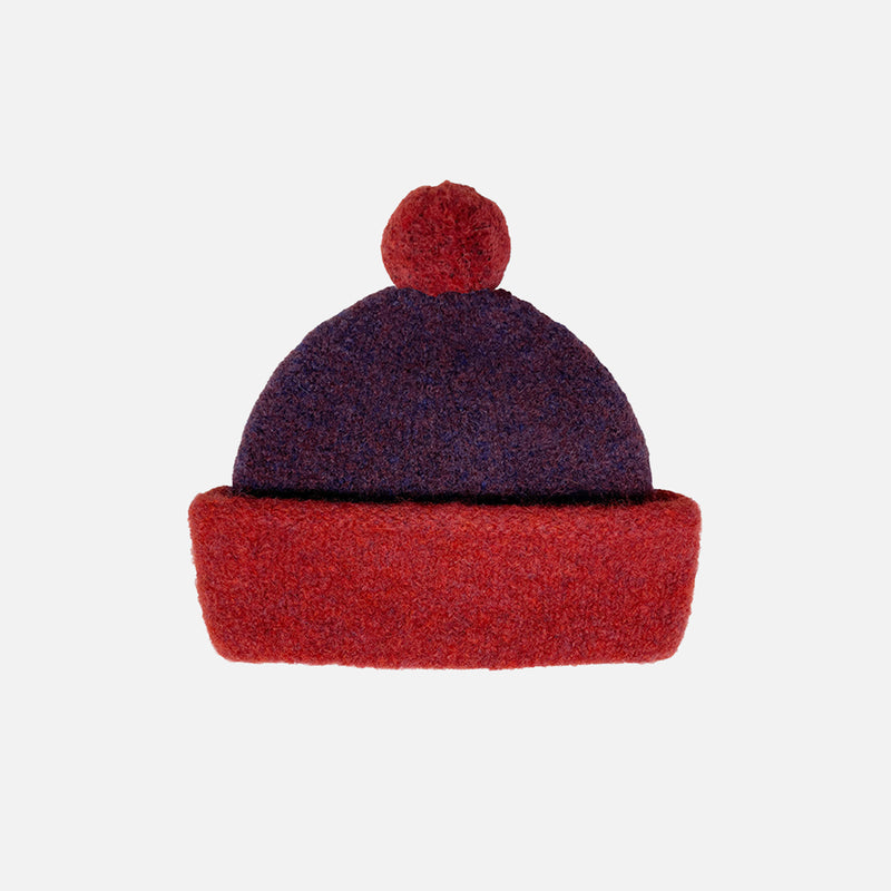 Kids Merino Wool Teddy Beanie - Cranberry/Blackberry