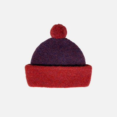 Kids Merino Wool Teddy Beanie - Cranberry/Blackberry