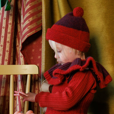 Kids Merino Wool Teddy Beanie - Cranberry/Blackberry