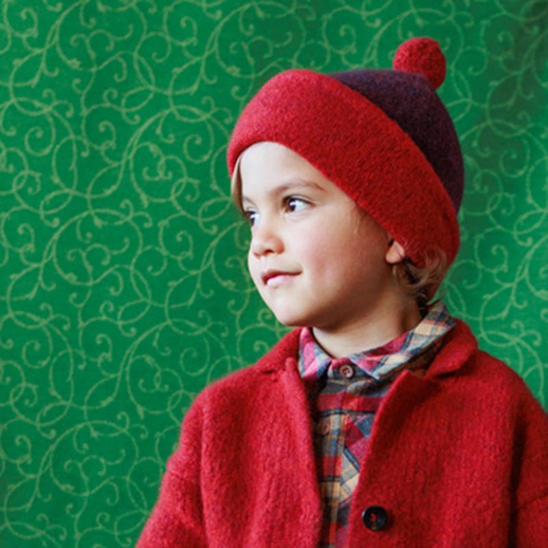 Kids Merino Wool Teddy Beanie - Cranberry/Blackberry
