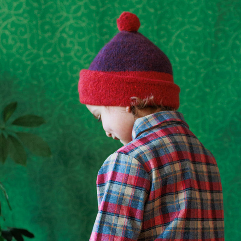 Kids Merino Wool Teddy Beanie - Cranberry/Blackberry
