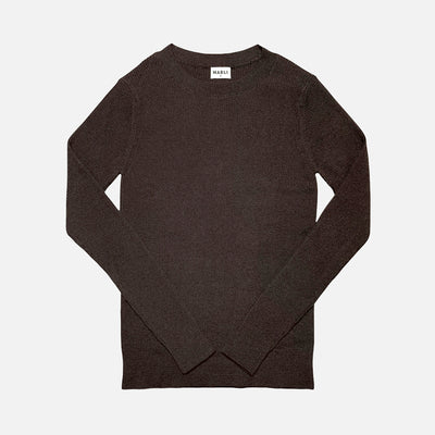 Women's Merino Wool Seilio Skinny Rib LS Top - Dark Chocolate