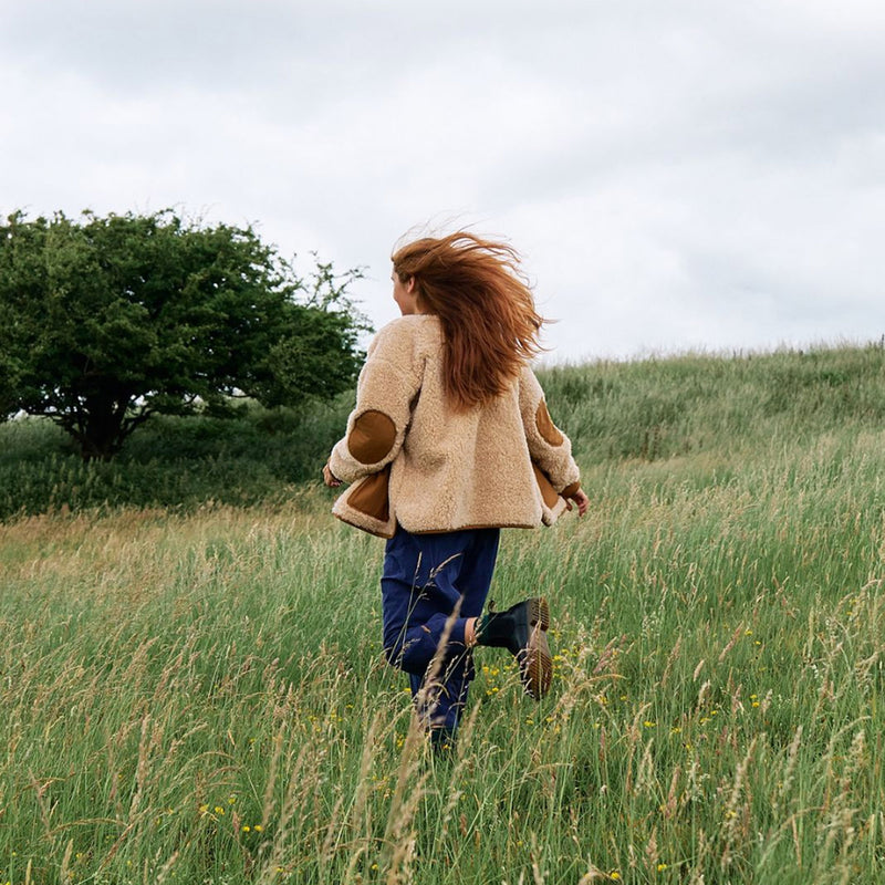 Womens Wool Shearling Arc Coat - Natural