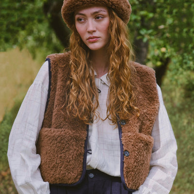 Women's Reversible Teddy Wool Aida Vest - Brown