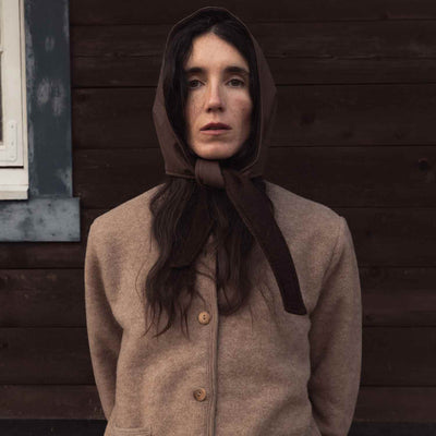 Women's Waxed Cotton/Boiled Wool Reversible Scout Hood - Cinnamon