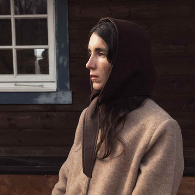 Women's Waxed Cotton/Boiled Wool Reversible Scout Hood - Cinnamon