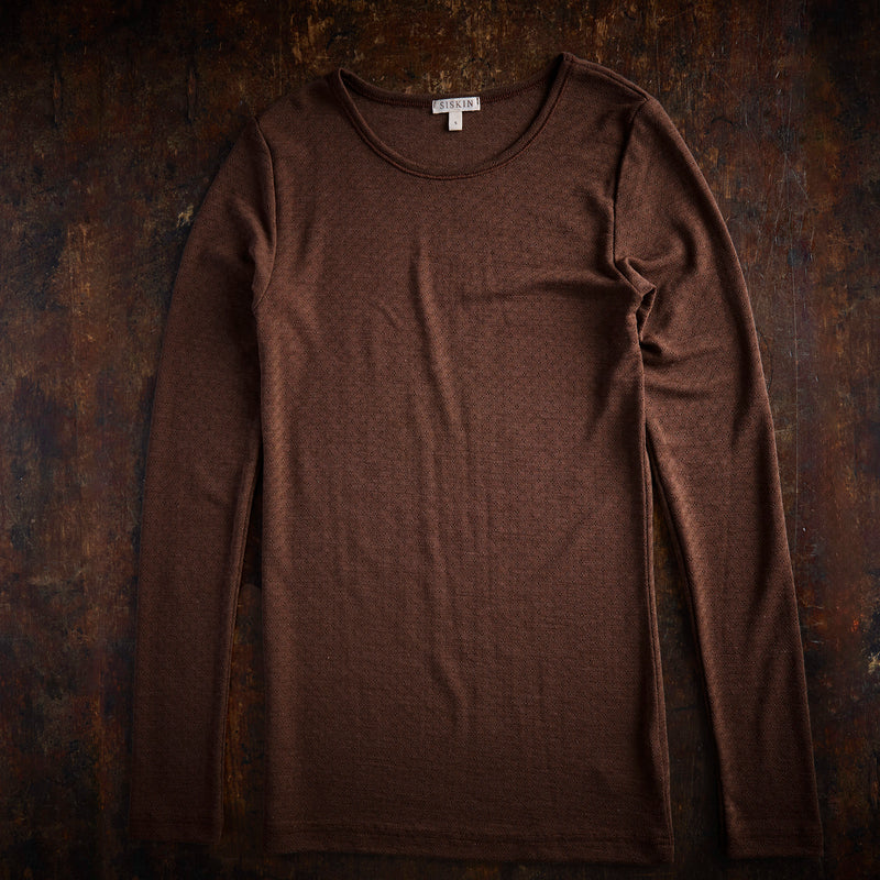 Lark Women's Top - Wool/Silk Pointelle - Pecan