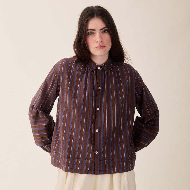 Women's Cotton/Linen Lotta Shirt - Chocolate Stripe