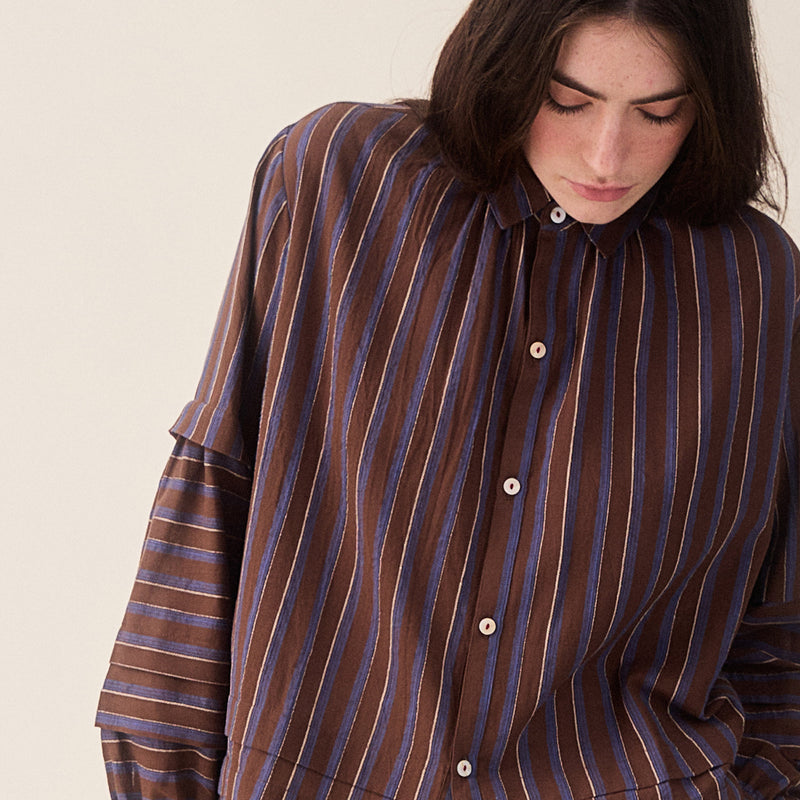 Women's Cotton/Linen Lotta Shirt - Chocolate Stripe