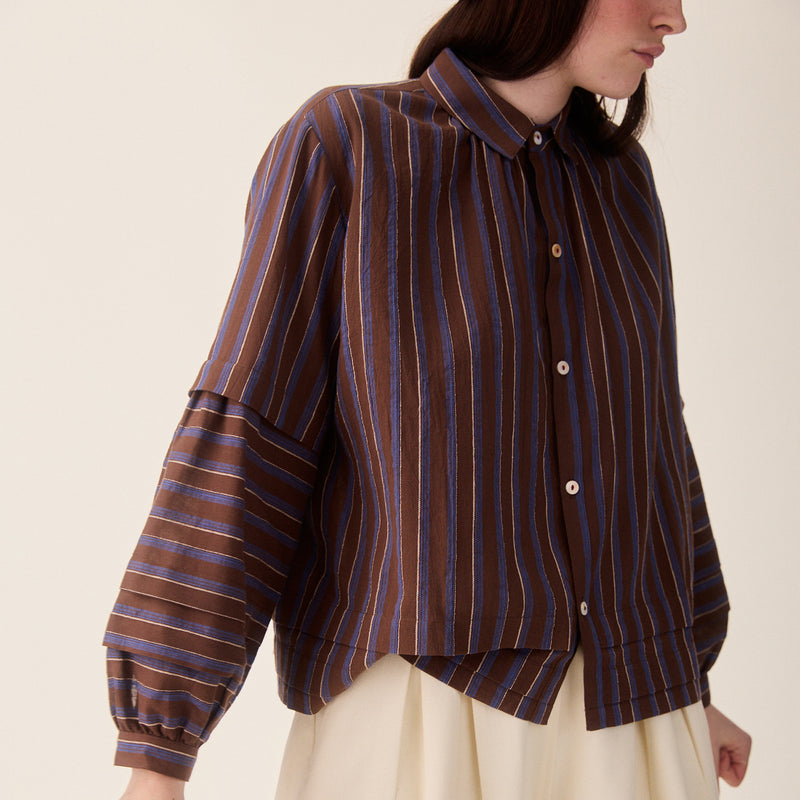 Women's Cotton/Linen Lotta Shirt - Chocolate Stripe