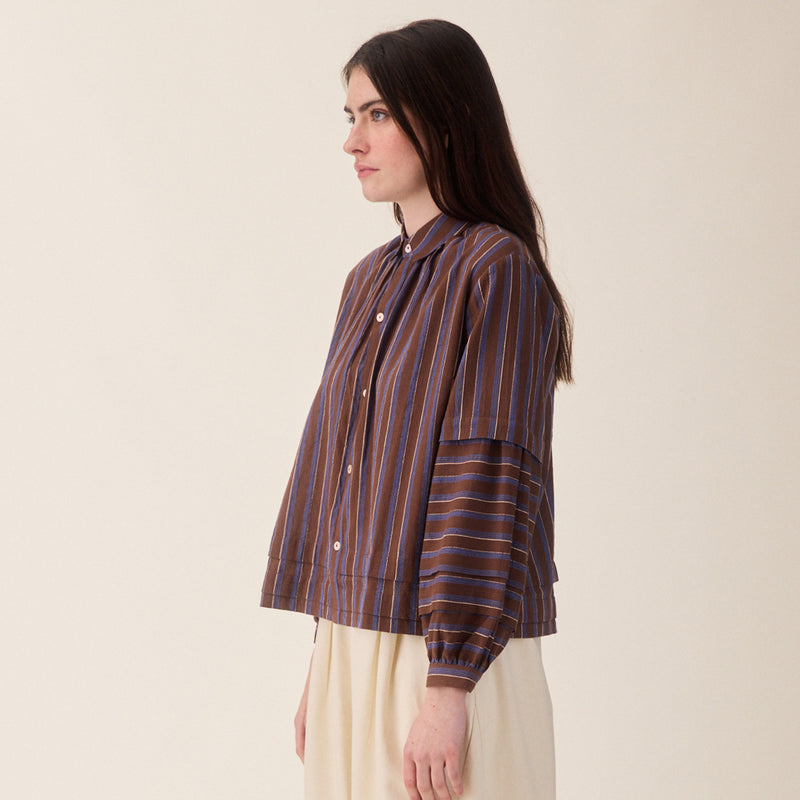Women's Cotton/Linen Lotta Shirt - Chocolate Stripe