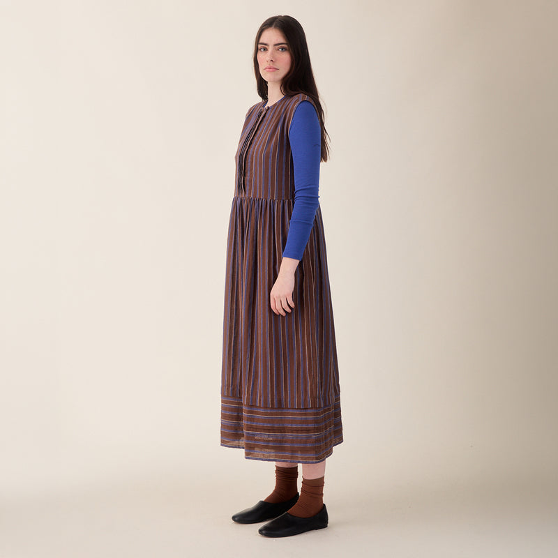Women's Cotton/Linen Maisie Dress - Chocolate Stripe