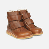 Kids Wool Lined Waterproof Leather Boots - Cognac