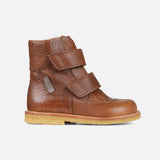 Kids Wool Lined Waterproof Leather Boots - Cognac