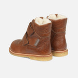 Kids Wool Lined Waterproof Leather Boots - Cognac