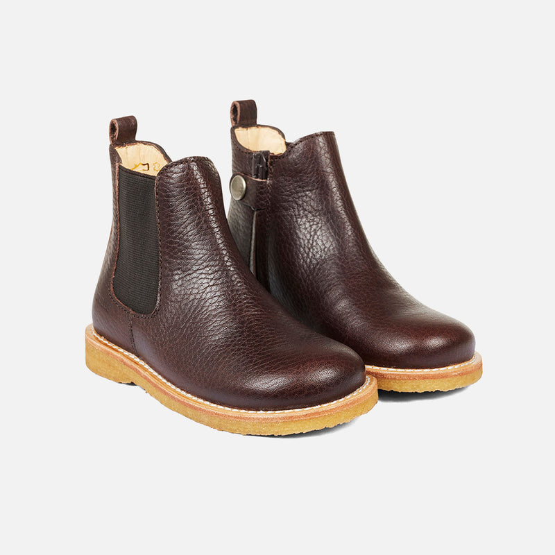 Kids Leather Chelsea Boots w/ Zip - Dark Brown