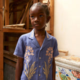 Kids Linen Donny Embroidered Shirt - Azul