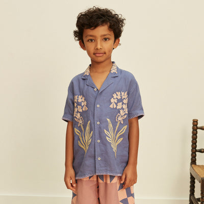 Kids Linen Donny Embroidered Shirt - Azul