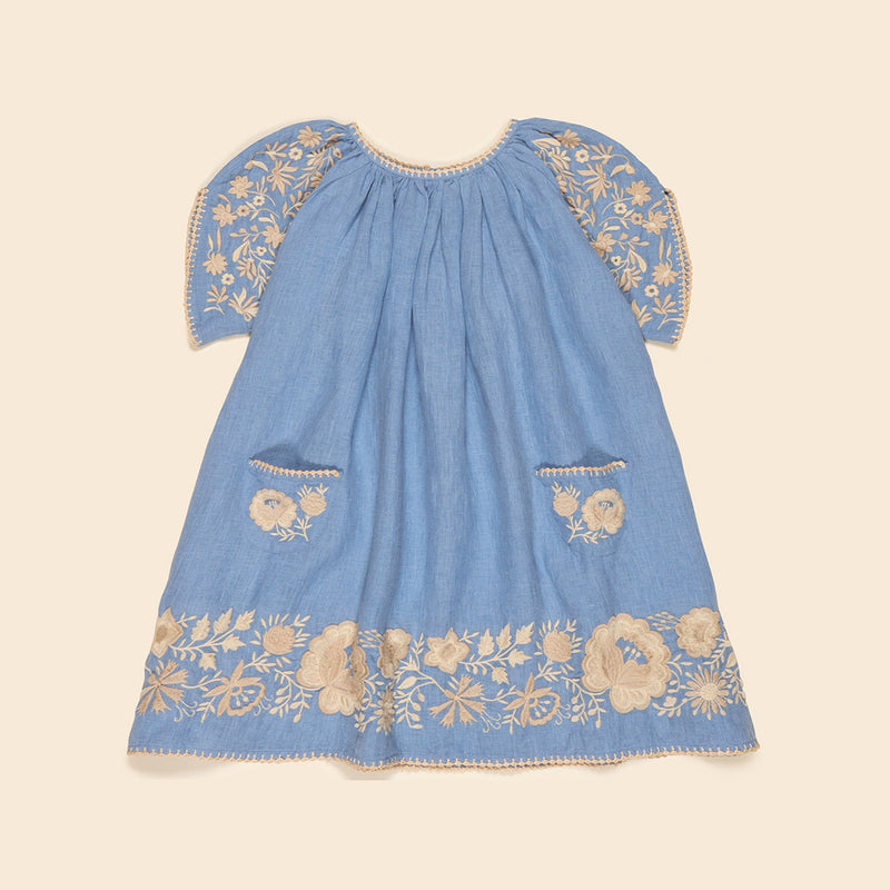 Baby & Kids Linen Fay Dress - Cornflower