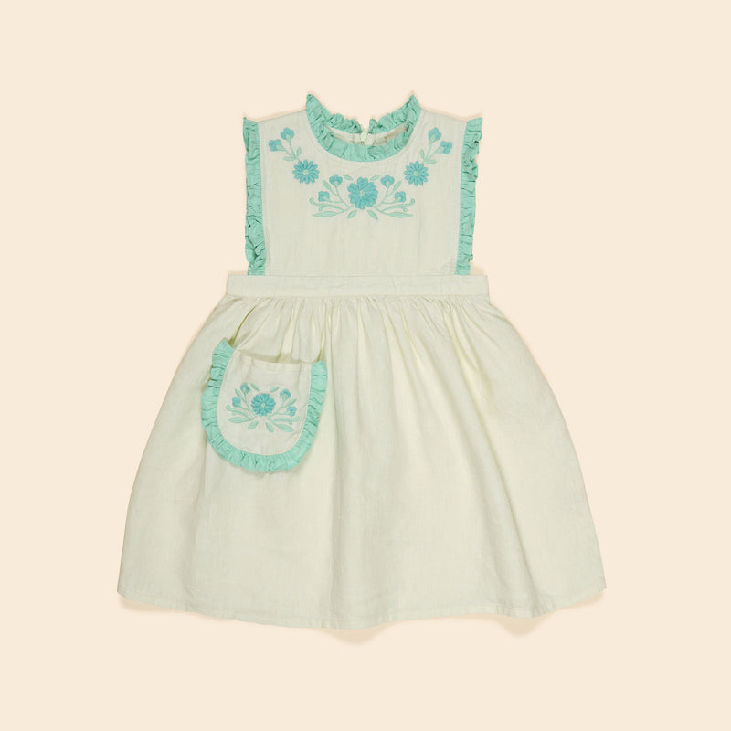 Kids Linen Ida Dress - Mint Cream/Seaglass