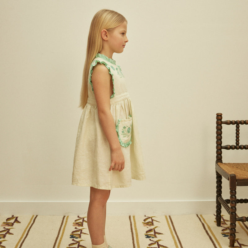 Kids Linen Ida Dress - Mint Cream/Seaglass
